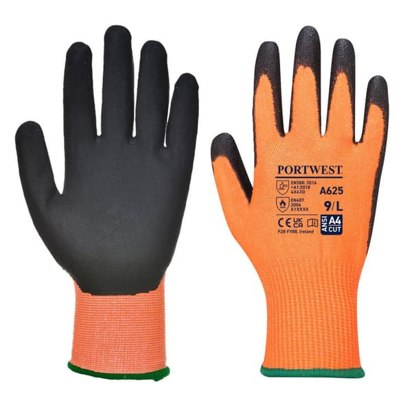 PU-belagt skærebestandig sikkerhedshandske - Orange/Sort XL
