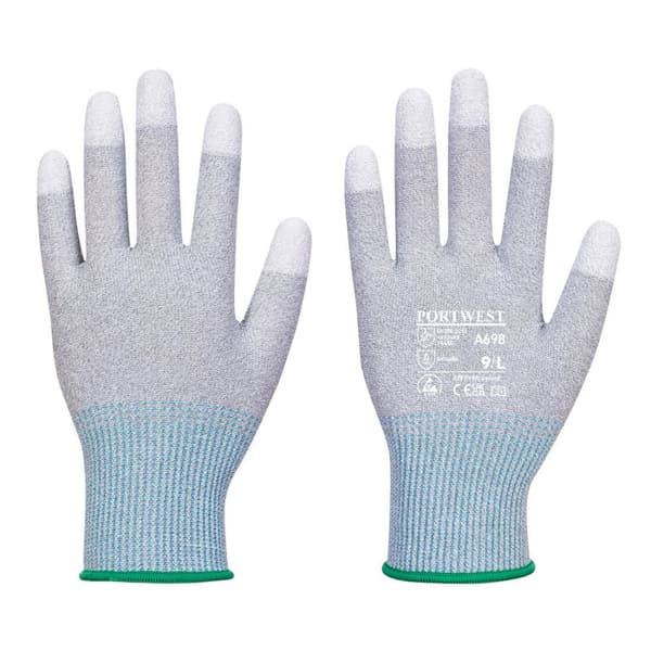 MR13 PU fingerbelagte ESD-handsker - 12 par - Grå/Hvid XS