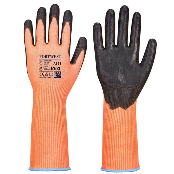 Vis-Tex skæresikre handsker med lang manchet - Orange/Sort S