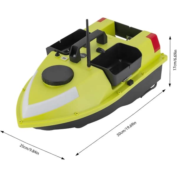 Etäohjattava kalastusviehevene, 1,8 m/s purjehdusnopeus, 600 m etäohjausalue, 2 kg kantokyky,vihreä