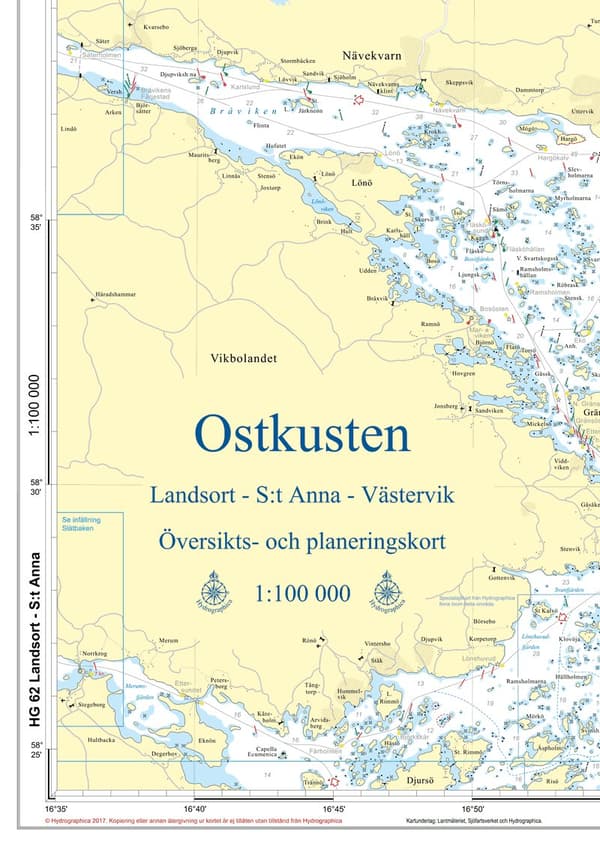 Översiktskort Hydrographica HG62 Ostkusten, A1 vikt till A4 (falsat)