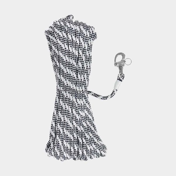 Fallina med insplitsad skothake Robline Sirius 300, polyester-kärna, 24-flätat polyester-hölje, vit/blå Tamputförande: 30 meter x Ø8 mm