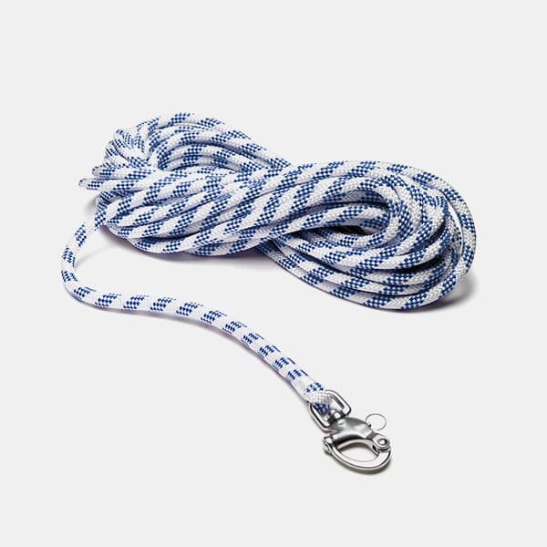 Fallina med insplitsad skothake Robline Sirius 300, polyester-kärna, 24-flätat polyester-hölje, vit/blå Tamputförande: 35 meter x Ø12 mm