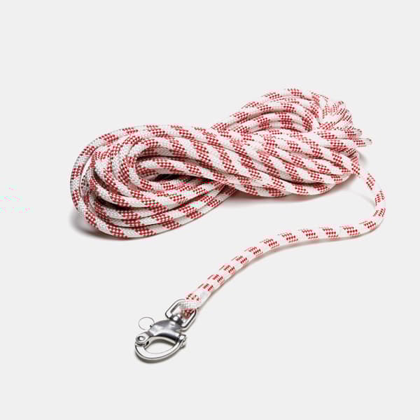 Fallina med insplitsad skothake Robline Sirius 300, polyester-kärna, 24-flätat polyester-hölje, vit/röd Tamputförande: 35 meter x Ø12 mm