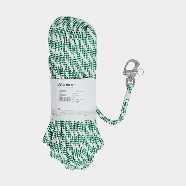 Fallina med insplitsad skothake Robline Sirius 300, polyester-kärna, 24-flätat polyester-hölje, vit/grön Tamputförande: 30 meter x Ø8 mm