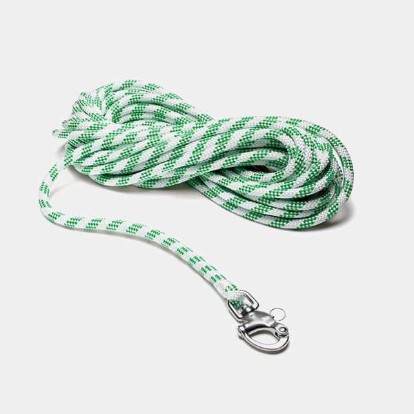 Fallina med insplitsad skothake Robline Sirius 300, polyester-kärna, 24-flätat polyester-hölje, vit/grön Tamputförande: 30 meter x Ø8 mm