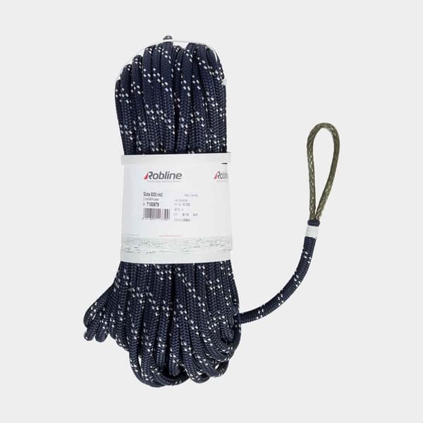 Fallina med naken splitsad Dyneema-ögla Robline Globe 5000 MK3, Dyneema SK38-kärna, 24-flätat polyester-hölje, blå Tamputförande: 35 meter x Ø10 mm