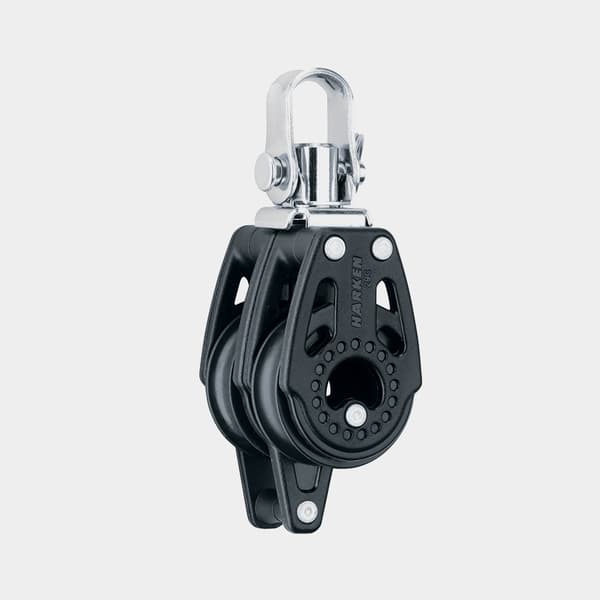 Dubbelblock med schackel Harken Carbo Air 29 mm, roterande, glidlagrat, med hundsvott, passar tampar Ø4 - 8 mm