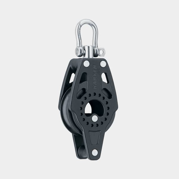 Enkelblock med schackel Harken Carbo Air 40 mm, roterande, glidlagrat, med hundsvott, passar tampar Ø6 - 10 mm