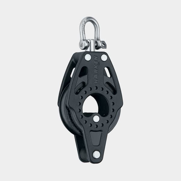 Enkelblock med schackel Harken Carbo Air 57 mm, roterande, glidlagrat, med hundsvott, passar tampar Ø6 - 10 mm