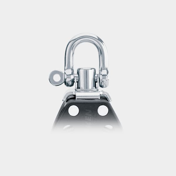 Dubbelblock med schackel Harken Carbo Air 57 mm, fast/roterande, glidlagrat, med hundsvott, passar tampar Ø6 - 10 mm