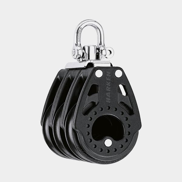 Trippelblock med schackel Harken Carbo Air 57 mm, fast/roterande, glidlagrat, passar tampar Ø6 - 10 mm