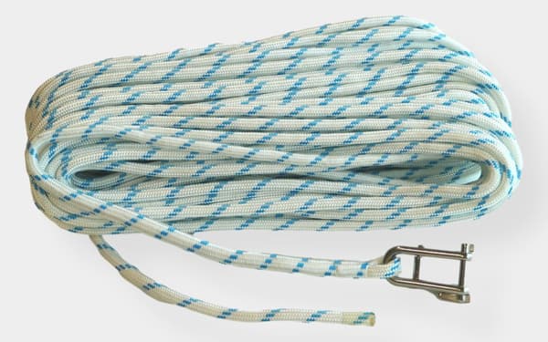 Storfall med insplitsat nyckelschackel NOCK Örskär, polyester-kärna, 32-flätat polyester-hölje, vit/blå Tamputförande: 30 meter x Ø8 mm