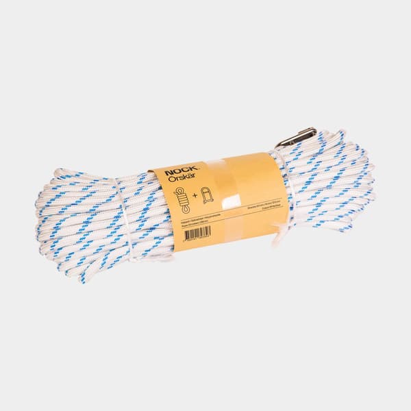 Storfall med insplitsat nyckelschackel NOCK Örskär, polyester-kärna, 32-flätat polyester-hölje, vit/blå Tamputförande: 30 meter x Ø8 mm