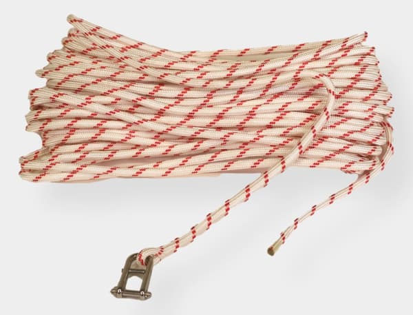 Storfall med insplitsat nyckelschackel NOCK Örskär, polyester-kärna, 32-flätat polyester-hölje, vit/röd Tamputförande: 30 meter x Ø8 mm