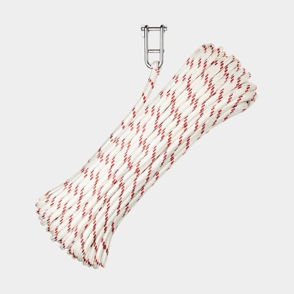 Storfall med insplitsat nyckelschackel NOCK Örskär, polyester-kärna, 32-flätat polyester-hölje, vit/röd Tamputförande: 30 meter x Ø8 mm