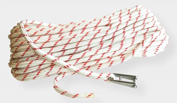Storfall med insplitsat nyckelschackel NOCK Örskär, polyester-kärna, 32-flätat polyester-hölje, vit/röd Tamputförande: 45 meter x Ø12 mm