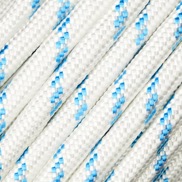 Fallina med insplitsad skothake NOCK Örskär, polyester-kärna, 32-flätat polyester-hölje, vit/blå Tamputförande: 45 meter x Ø12 mm