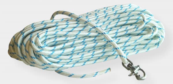 Fallina med insplitsad skothake NOCK Örskär, polyester-kärna, 32-flätat polyester-hölje, vit/blå Tamputförande: 45 meter x Ø12 mm