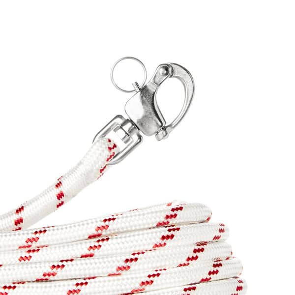 Fallina med insplitsad skothake NOCK Örskär, polyester-kärna, 32-flätat polyester-hölje, vit/röd Tamputförande: 45 meter x Ø12 mm