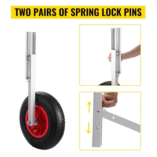 2st 15" 136kg kapacitet sjösättningshjul för uppblåsbar båt med 4 snabbkopplingsstift, slitstarkt material, lätt och snabb att installera