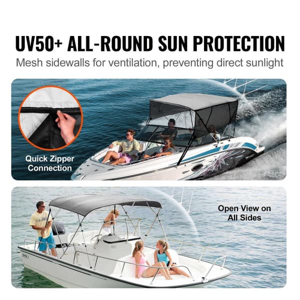 85-90 tum 4 bågar bimini topp båtskydd med avtagbara mesh sidoväggar, UV50+ strålskydd, aluminium ram