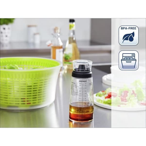 Shaker för vinägrett Leifheit 3195, graduerad vinägrettblandare på 300 ml med droppfri hällpip, 5 recept ingår
