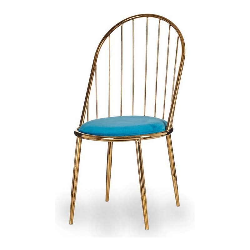 Stol Blå Gyllene Stänger Polyester Järn (48 x 95,5 x 48 cm)
