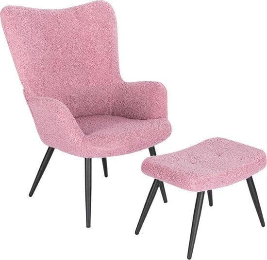 Fåtölj | Stol | Rosa | Med pall | Fårskinn | Ull | Lyxig stol