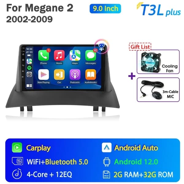 Bilradio, Android 12, Carplay, T3L max-fan-cam