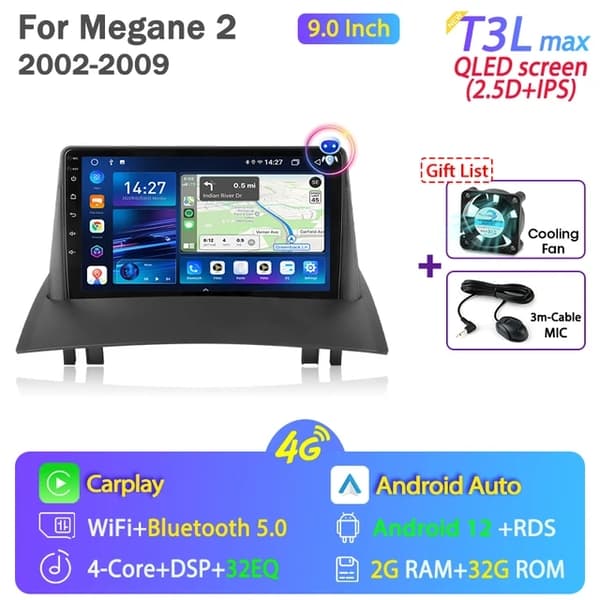 Bilradio, Android 12, Carplay, T3L max-fan-cam