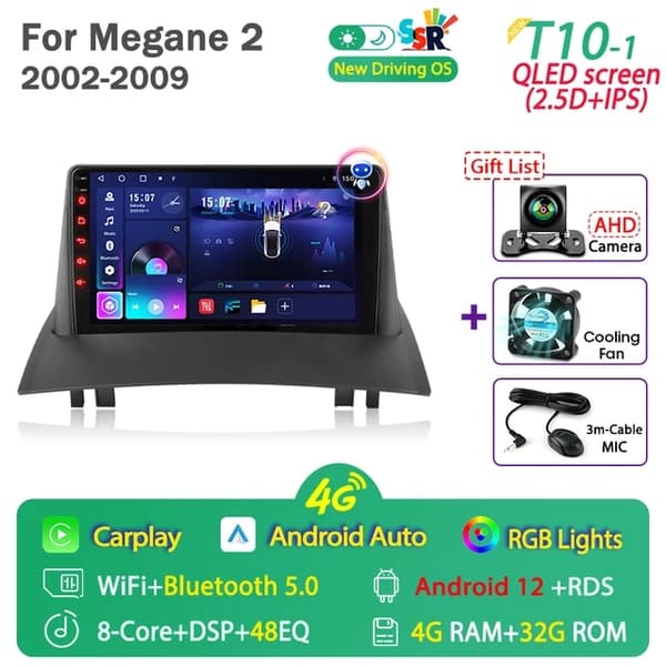 Bilradio, Android 12, Carplay, T3L max-fan-cam