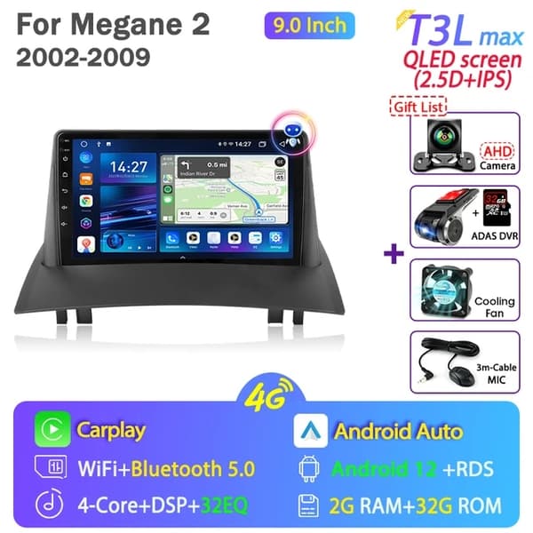 Bilradio, Android 12, Carplay, T3L max-fan-cam