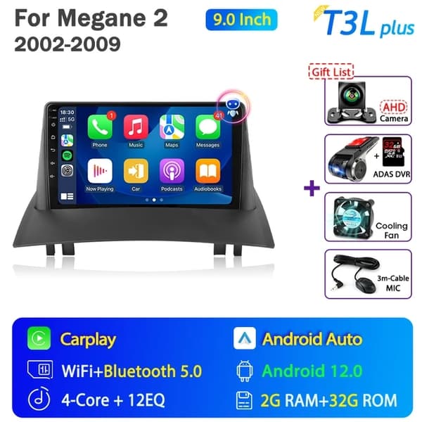 Bilradio, Android 12, Carplay, T3L max-fan-cam