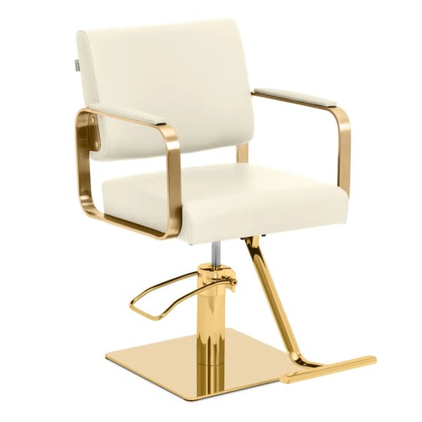 physa - Frisörstol med fotstöd - 50–66 cm - 200 kg - Creme / guld