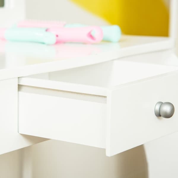 Rootz Lasten pukeutumispöytäsetti - Vanity - Beauty Desk - edistää itsenäisyyttä - 63L x 40W x 85,5H CM - Valkoinen akryyli