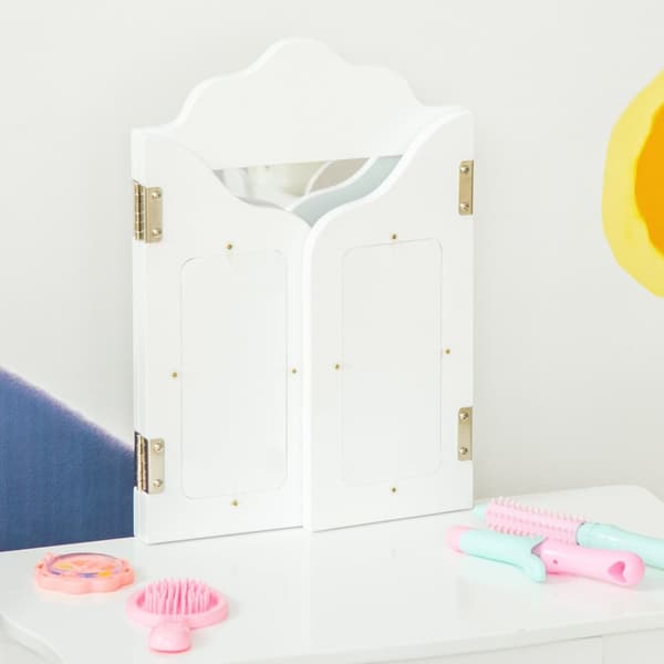 Rootz Lasten pukeutumispöytäsetti - Vanity - Beauty Desk - edistää itsenäisyyttä - 63L x 40W x 85,5H CM - Valkoinen akryyli