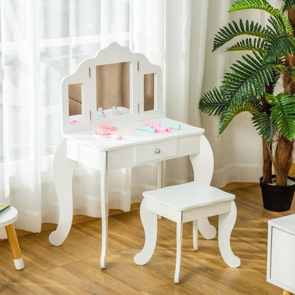 Rootz Lasten pukeutumispöytäsetti - Vanity - Beauty Desk - edistää itsenäisyyttä - 63L x 40W x 85,5H CM - Valkoinen akryyli