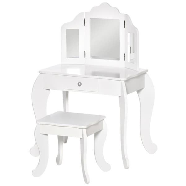 Rootz Børneforbindelsesbordssæt - Vanity - Beauty Desk - Fremmende uafhængighed - 63L x 40W x 85,5h cm - Hvid akryl
