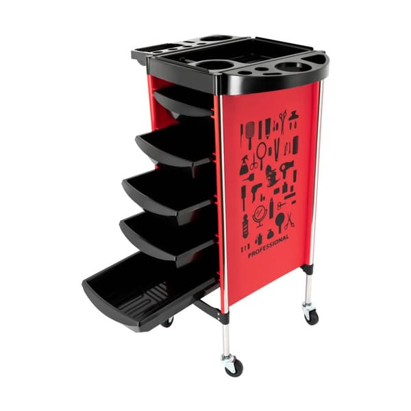 Salongsvagn, 6 hyllor, 5 lådor, 100 kg kapacitet,Röd