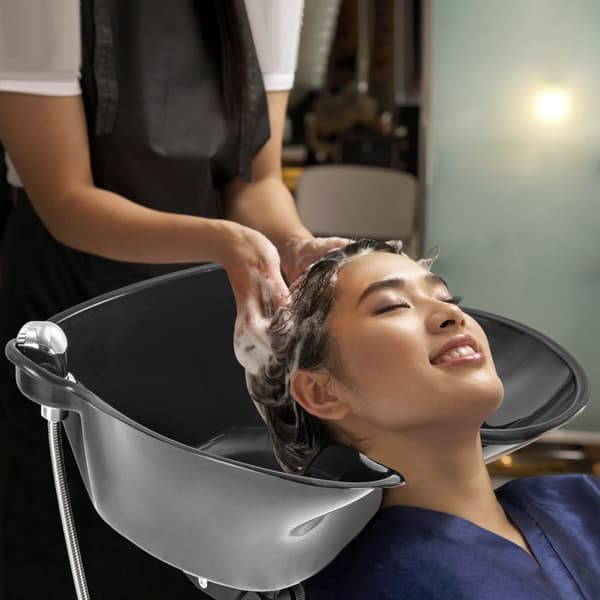 Bärbart schampobasin, justerbar höjd, dubbelhinkdesign, ergonomisk kurva,svart