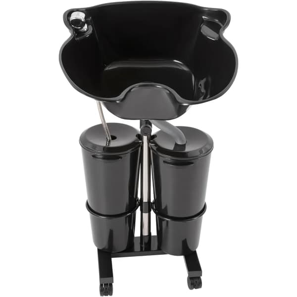 Bærbar Shampoo Basin, Fritstående Design, Justerbar Højde, To Vandspande,sort
