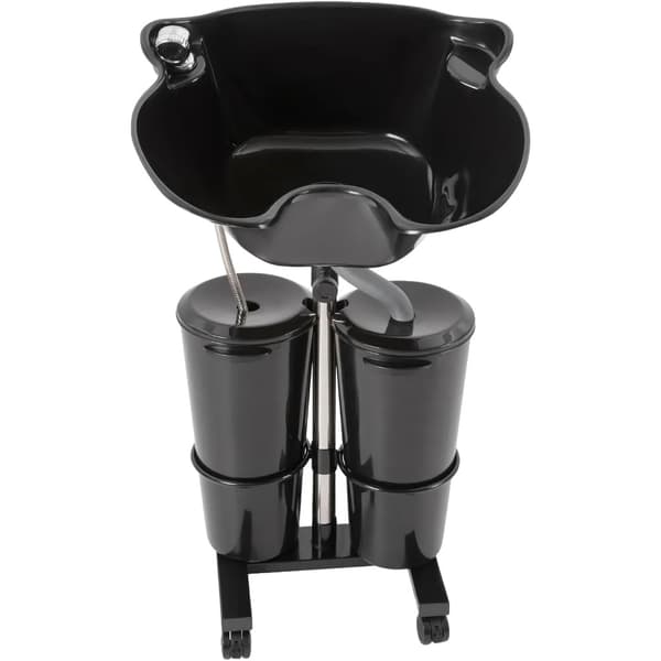 Bærbar Shampoo Basin, Fritstående Design, Justerbar Højde, To Vandspande,sort