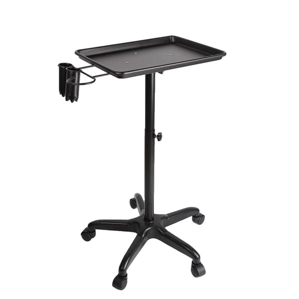 Salon Rolling Tray, Justerbar Højde, Holdbar Aluminium Bakke,Sort