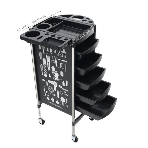 Salongsvagn, 5 Lådor, Hållbara Material, Mobil Design,svart