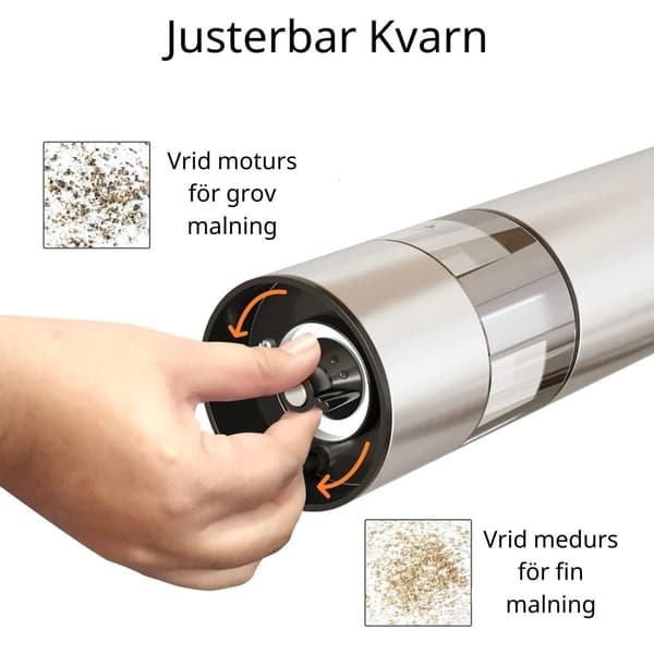 Elektrisk Pepparkvarn med LED-Lampa i Rostfritt Stål