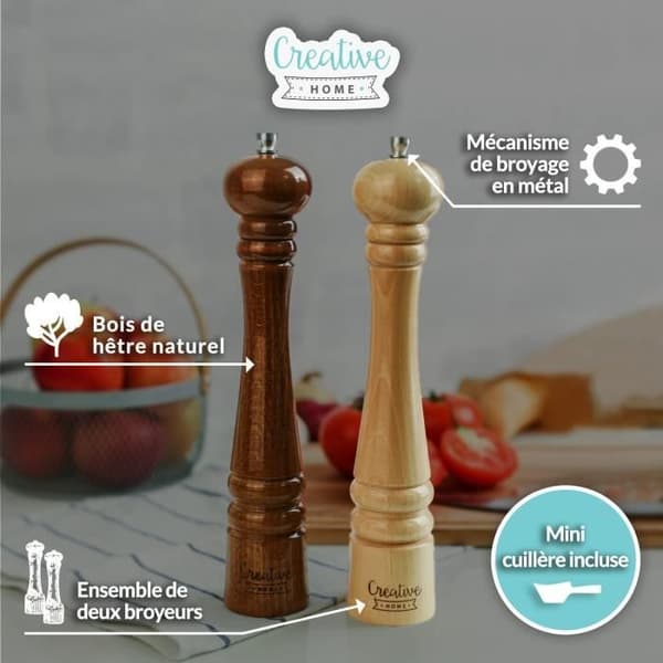 Salt- och pepparkvarn av trä - Kreativt hem - Höjd 31,5 cm - Salt- och pepparskakare