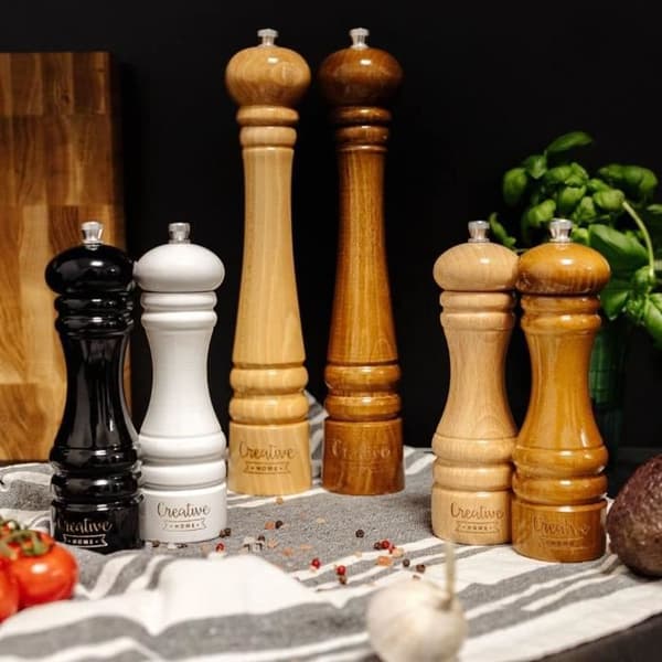 Manuell träsalt- och pepparkvarn - KREATIVT HEM - Duo med sked - Beige och brun - 18 cm x 5 cm