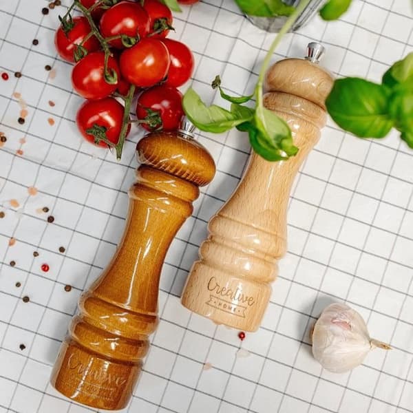 Manuell träsalt- och pepparkvarn - KREATIVT HEM - Duo med sked - Beige och brun - 18 cm x 5 cm