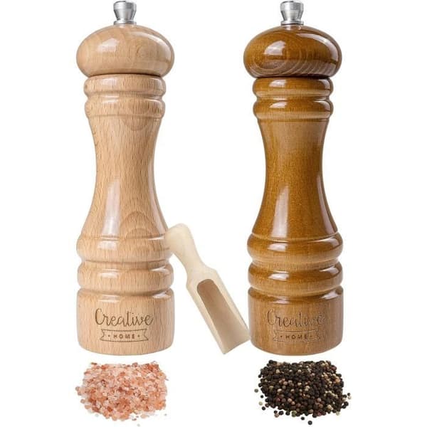 Manuell träsalt- och pepparkvarn - KREATIVT HEM - Duo med sked - Beige och brun - 18 cm x 5 cm